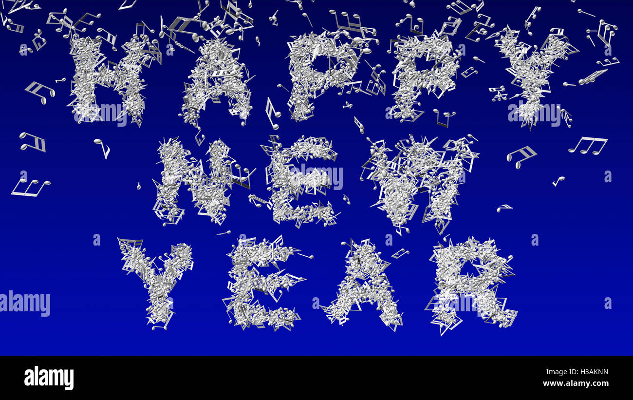Frohes neues Jahr von musikalischen Noten gemacht Stockfoto