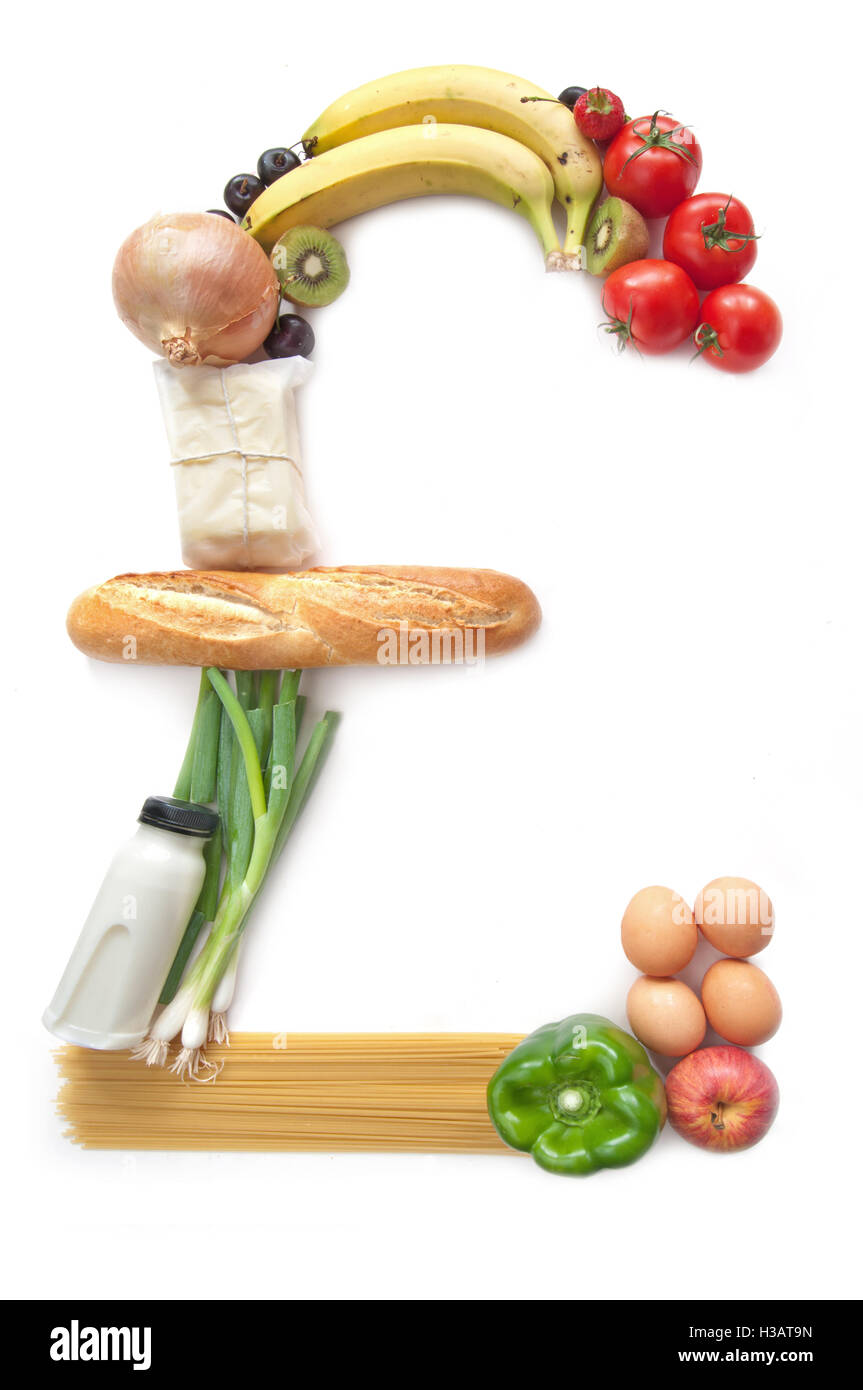 Lebensmittelgeschäfteinkaufen in Form von Sterling Pfund-symbol Stockfoto