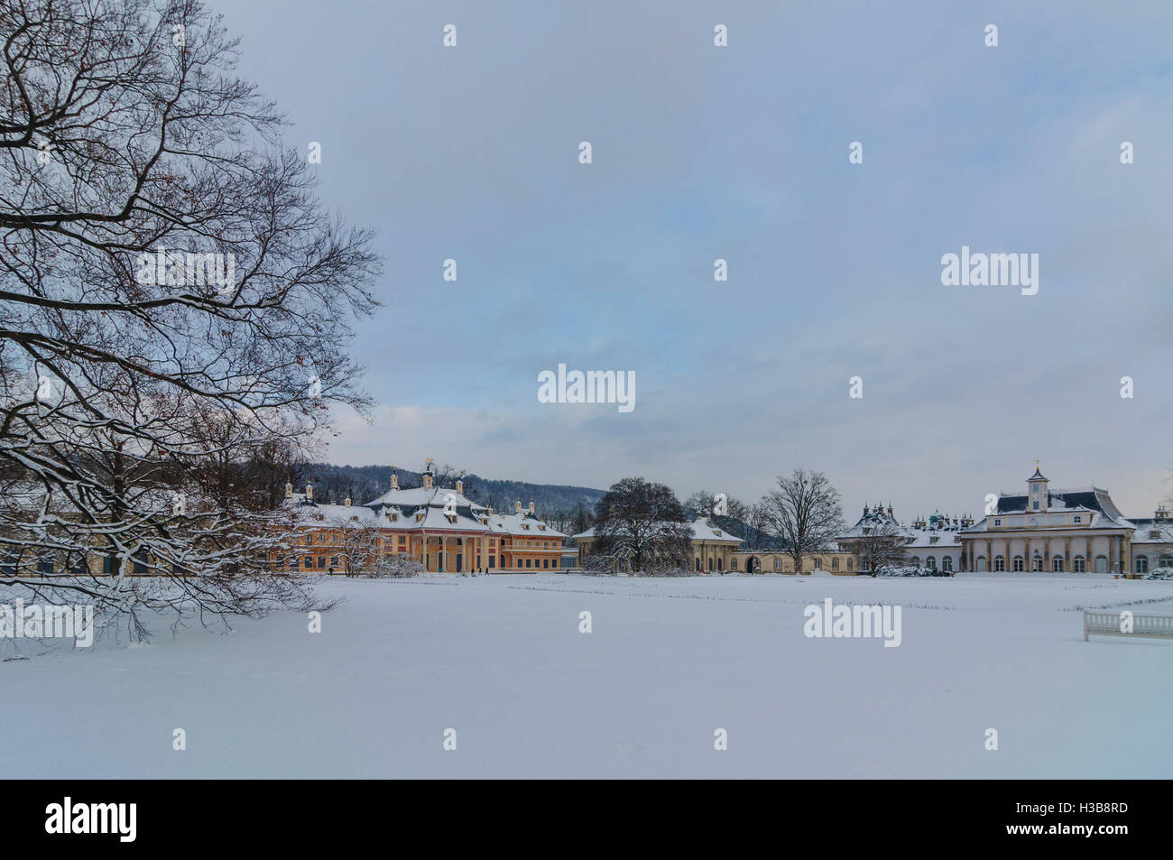 Dresden: Pillnitz Palace in Schnee, Sachsen, Sachsen, Deutschland Stockfoto
