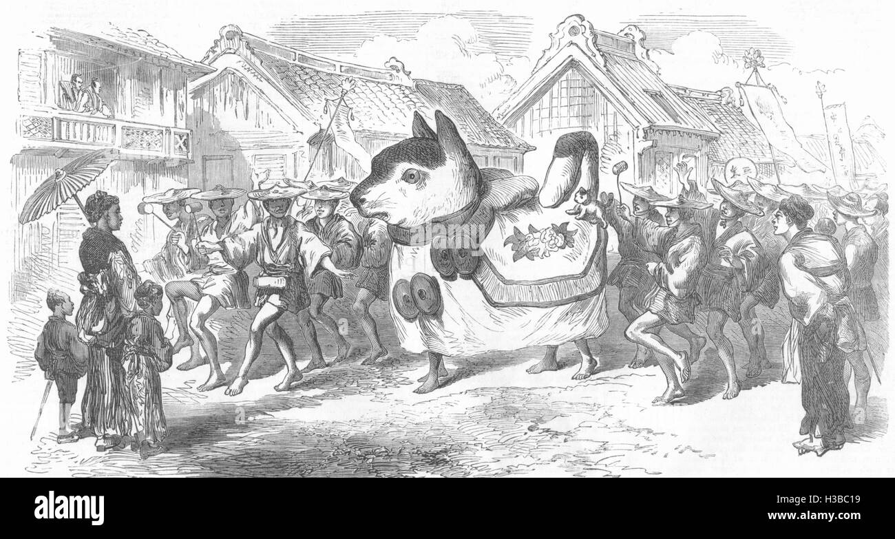 JAPAN-Neujahr Parade am Yokohama The Dog von Himura 1872. Der illustrierte London News Stockfoto