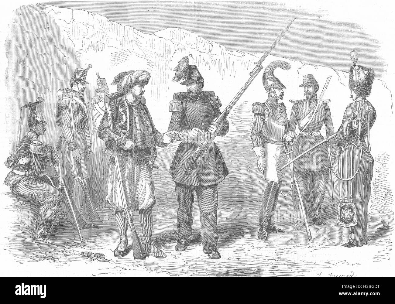 VINCENNES Lancer; Sapper(Engineer); Zouave; Chasseur de; Verzurrgurte; d ' Afrique 1854. Der illustrierte London News Stockfoto
