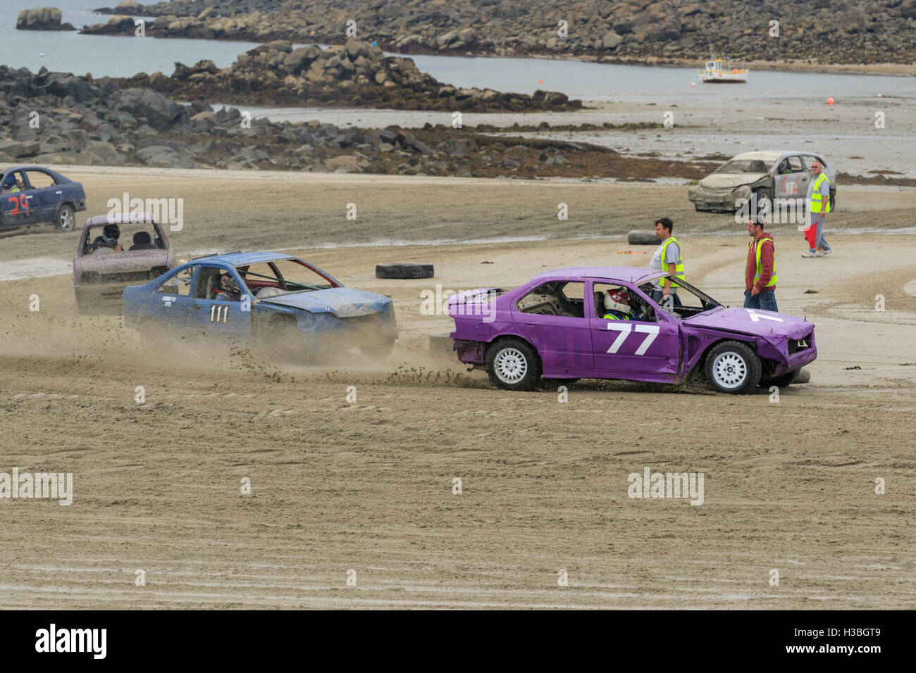 Vazoner bay, Guernsey UK-September 18. 2016: Guernsey Motor Cycle Car Club LBG Sand bei Ebbe im Vazoner Bay, Guernsey, Ch racing Stockfoto