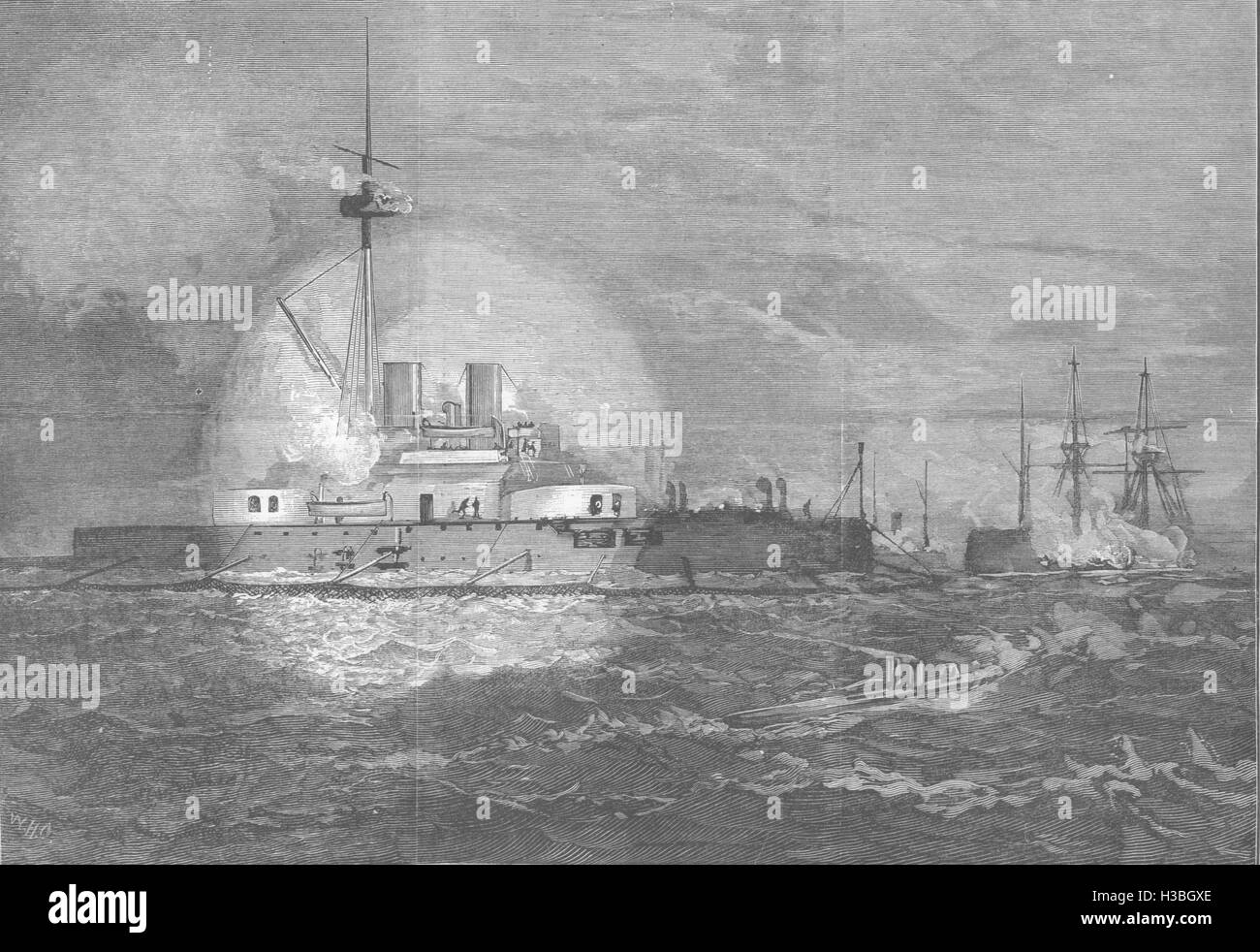 MAYO evolutionären Flotte Repelling Angriff Torpedoboote, 1885 Blacksod Bay. Der illustrierte London News Stockfoto
