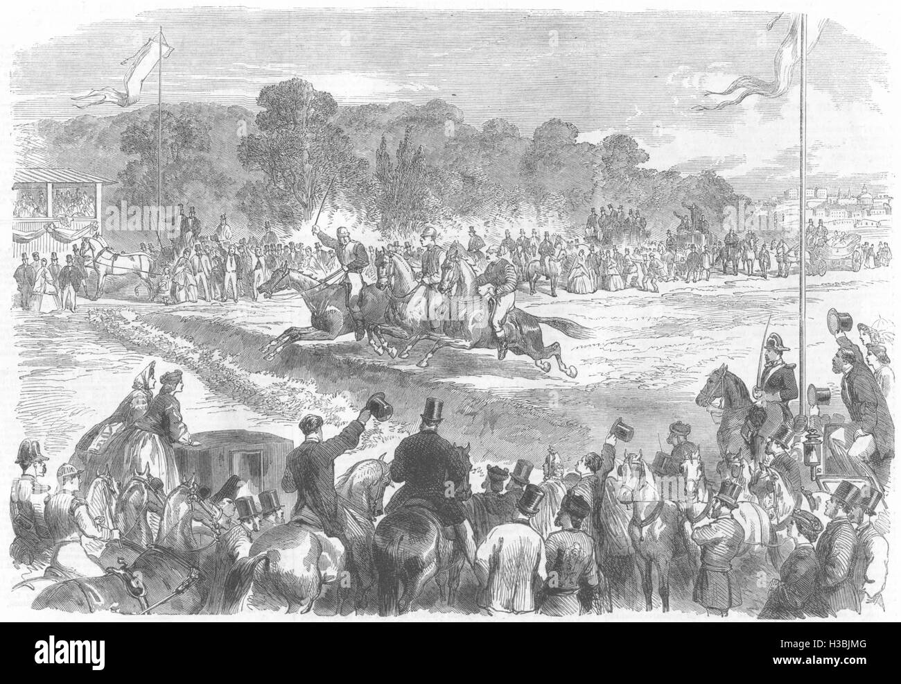 Spanien-Hindernislauf mit Herren-Fahrer in Madrid 1864. Der illustrierte London News Stockfoto
