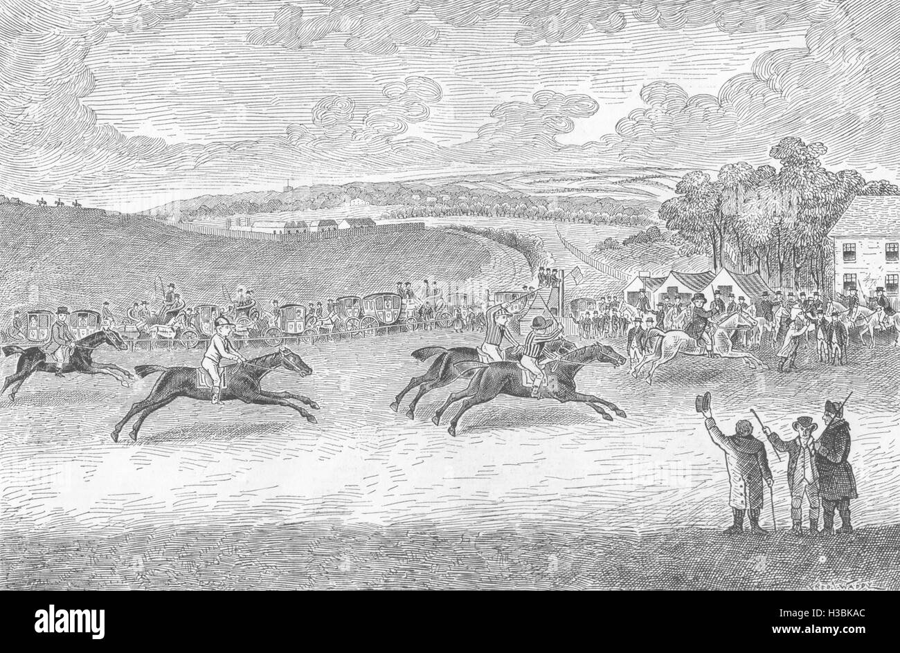 Das Rennen für das Derby in 1791 1885 RACING. Die Grafik Stockfoto