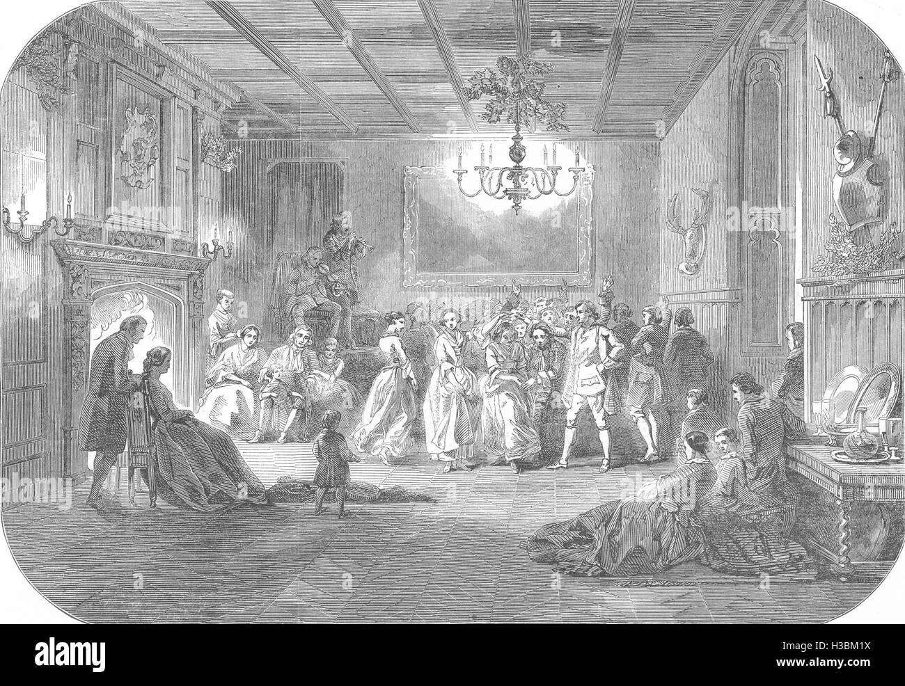 Stammes-Diorama von Our native Land-The Sir Roger de Coverley Tanz 1851. Der illustrierte London News Stockfoto