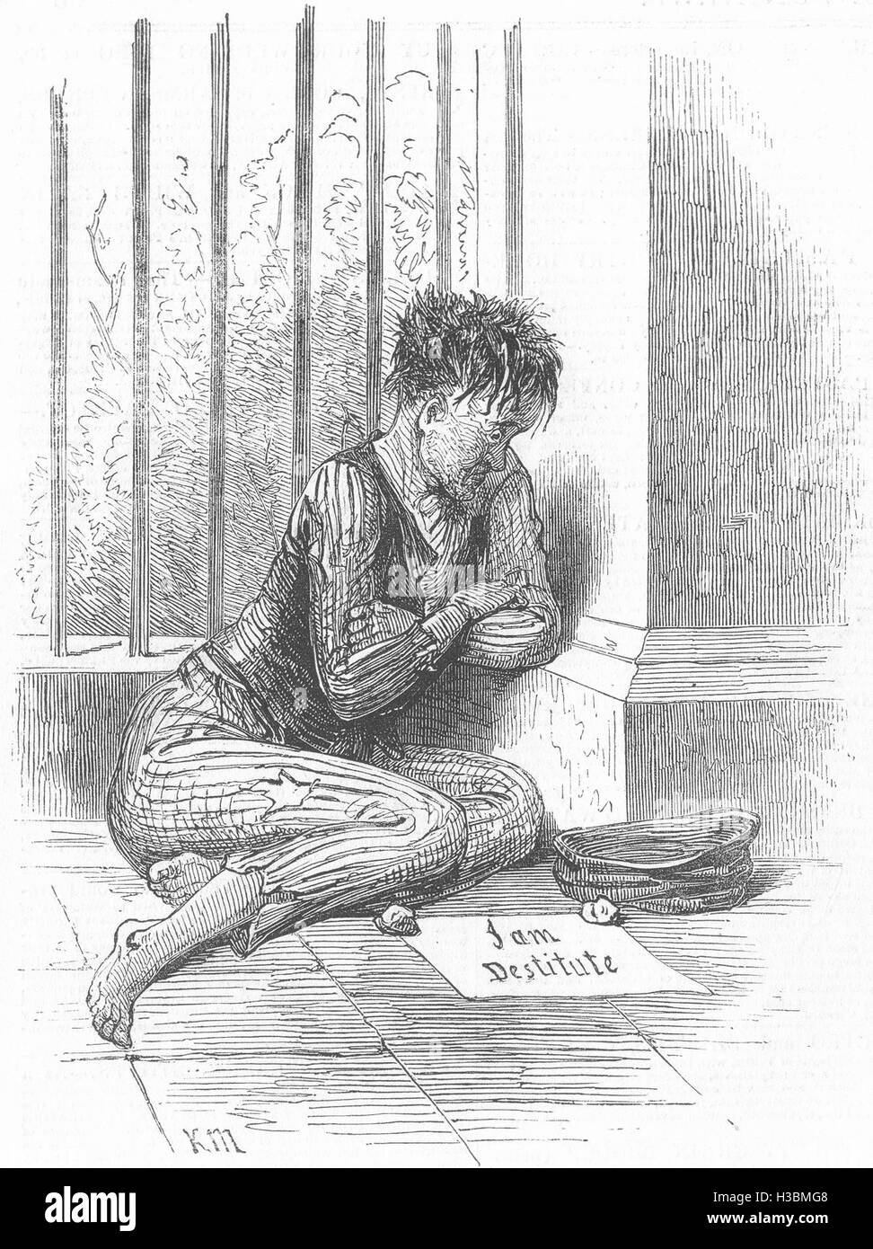 Porträts "Der Inschrift auf dem Bürgersteig" bin ich mittellos. 1849 der illustrierten London News Stockfoto