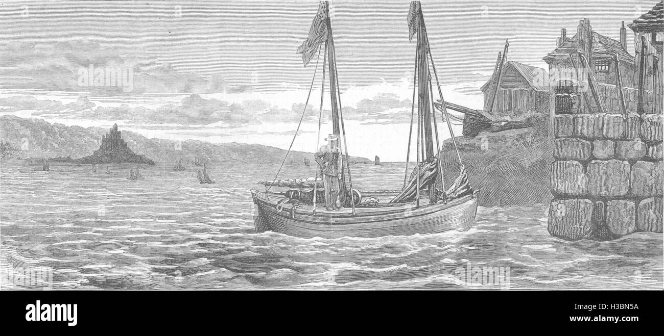 CORNWALL Whaling Schiff. Capt & Frau Crapo überquert Atlantik. Mount's Bay 1877. Der illustrierte London News Stockfoto