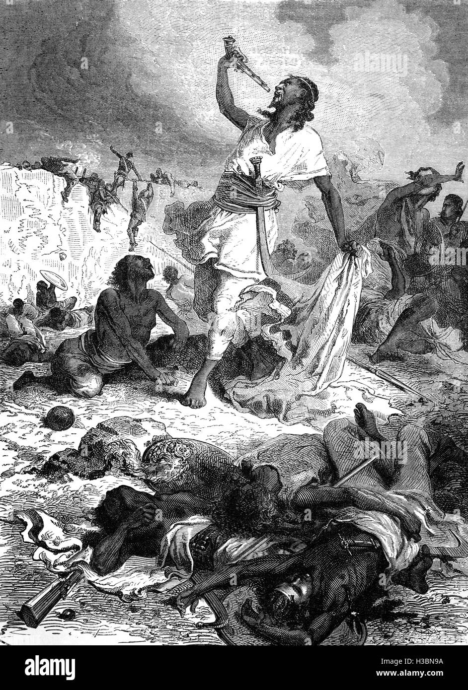 Kaiser Theodore (Tewodros) II von Abessinien zogen sich in die Festung Magdala. Die Briten begannen mit einem Artilleriebeschuss am 13. April. Royal Engineers blies die Tore der Festung, Infanterie gegossen, dann nahm das zweite Tor, wo sie Tewodros tot innen gefunden. Er hatte mit einer Pistole Selbstmord, die ursprünglich ein Geschenk von Königin Victoria, anstatt Gesicht Gefangenschaft gewesen war. Stockfoto