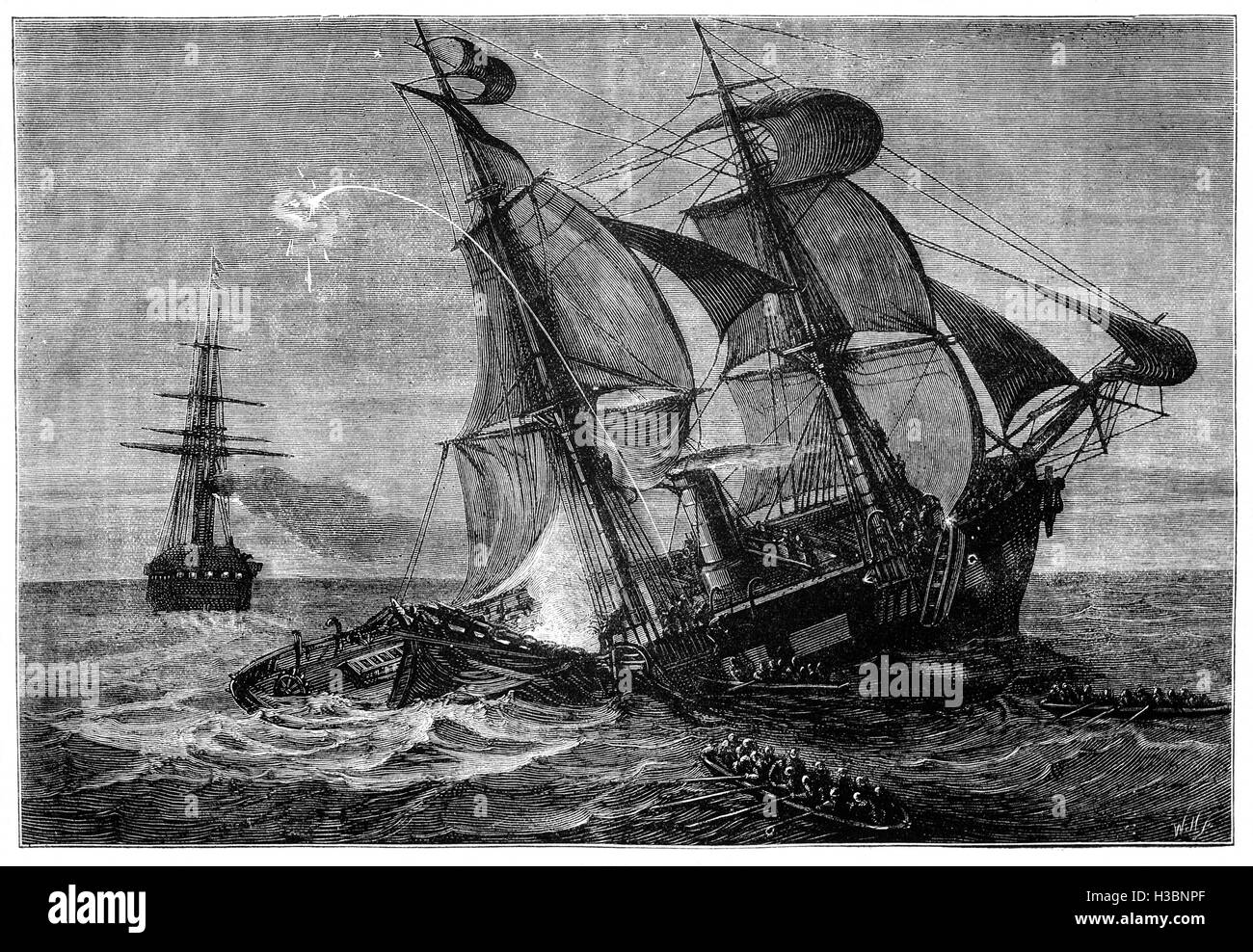 Die USS "Oneida" war eine Schraube Sloop des Krieges in der United States Navy. Sie hing an der Asiatic Squadron von 1867 – 1870. Sie sank nach Kollision mit dem britischen Dampfer "Bombay" im Jahre 1870 außerhalb von Yokohama, Japan. Stockfoto