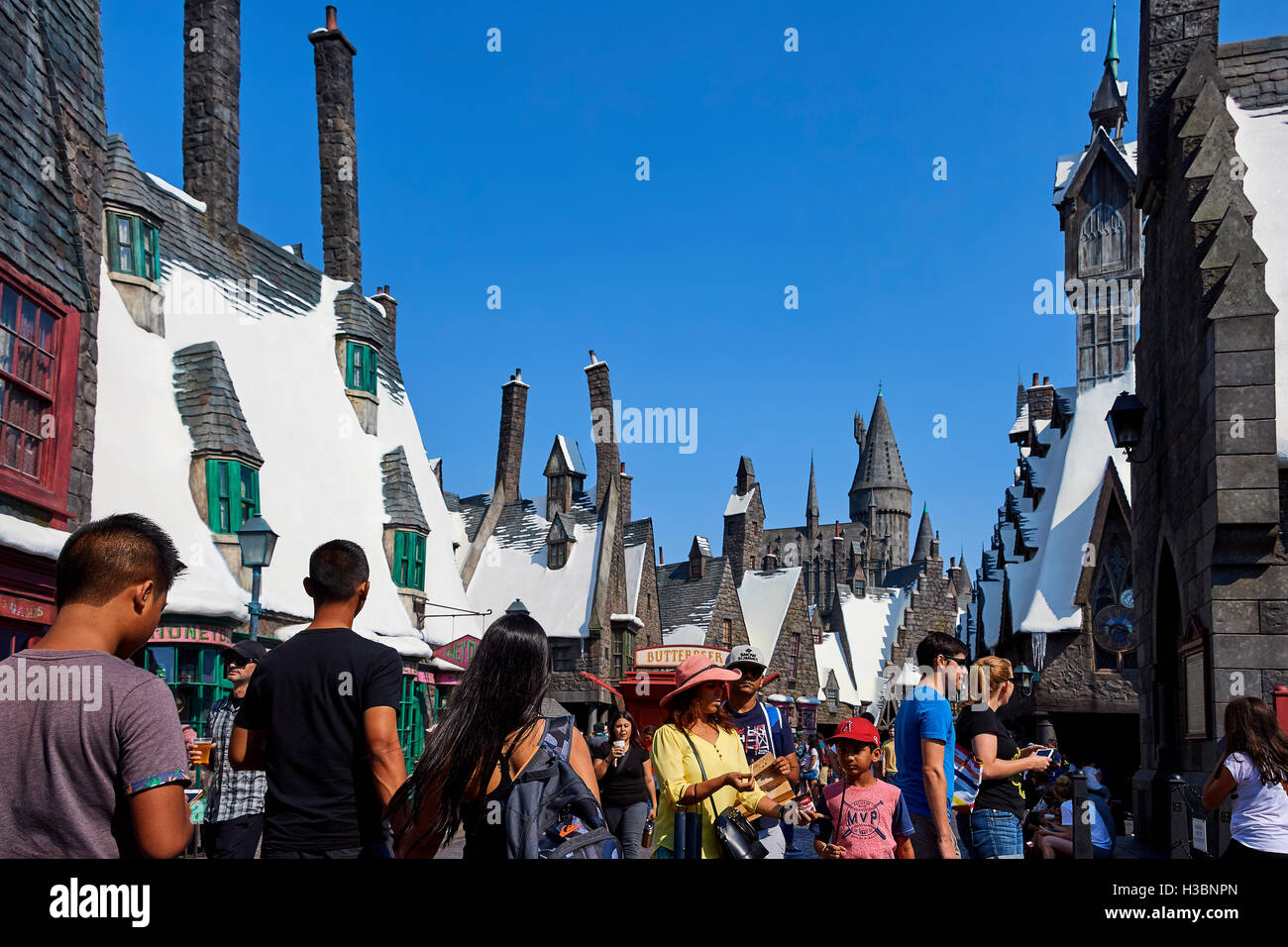 Die Zauberwelt von Harry Potter bei Universal Studios Hollywood.Explore die Geheimnisse des Hogwarts Schloss Stockfoto