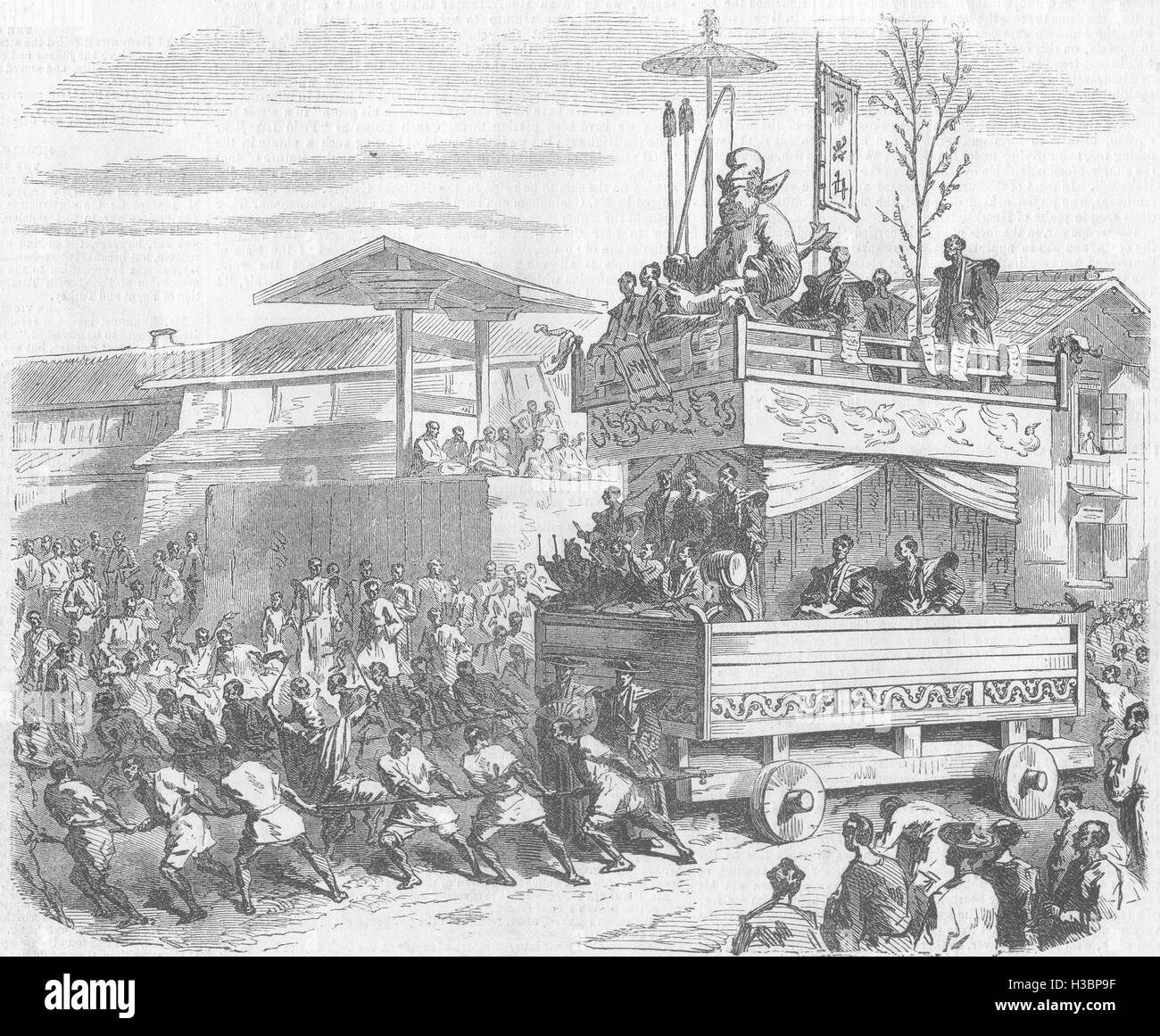 JAPAN-religiöses Fest in Hakodate, Japan 1857. Der illustrierte London News Stockfoto