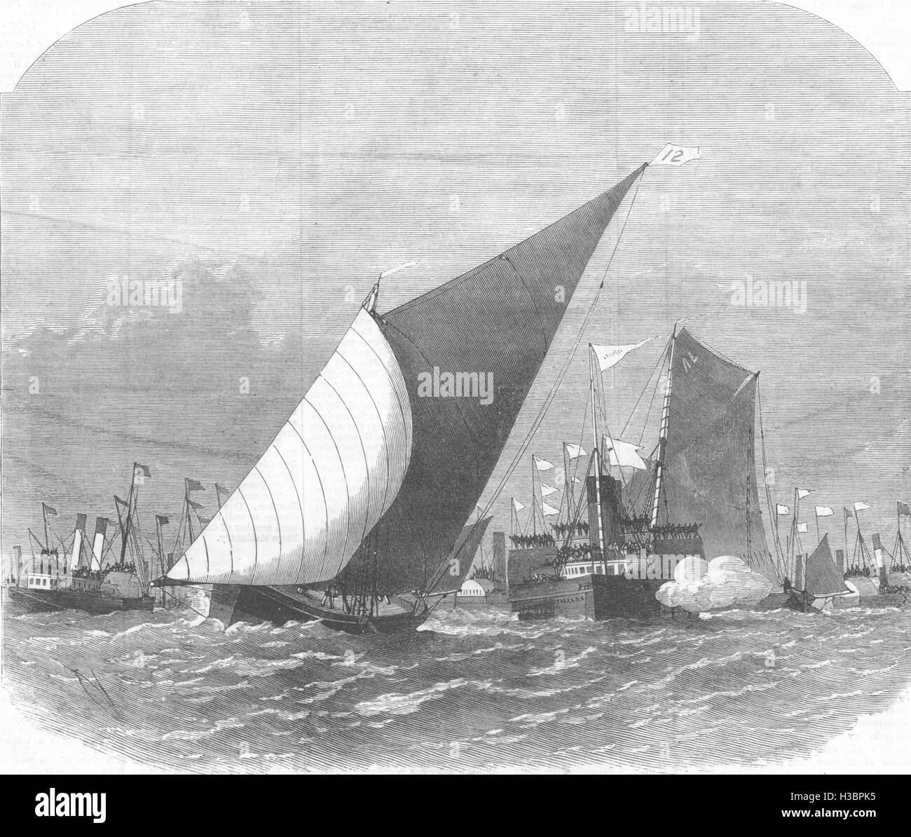 ESSEX Segeln Lastkahn Rennen auf der Themse Rundung an der Nore 1870. Der illustrierte London News Stockfoto
