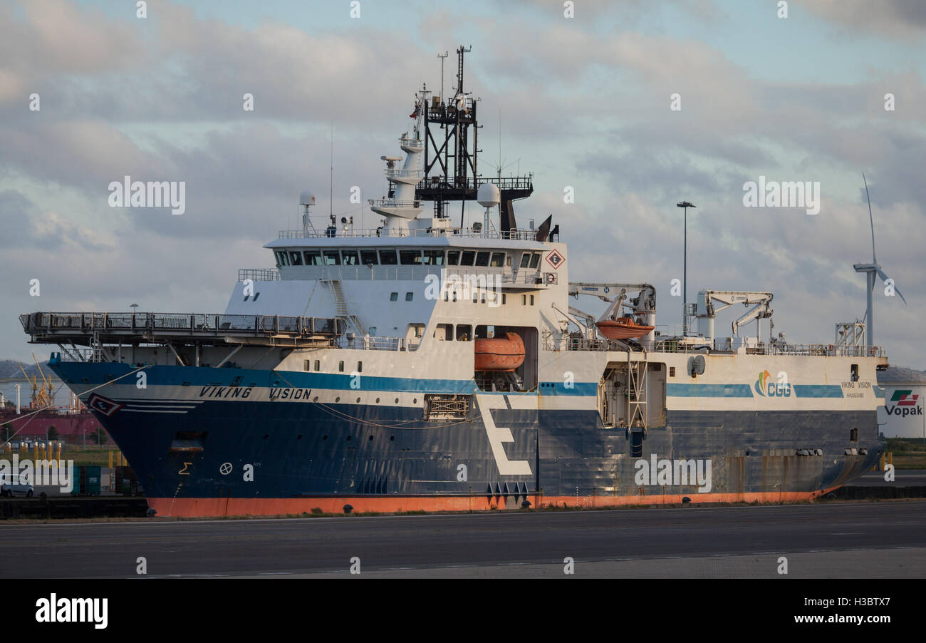 MV Viking Vision neben in Ijmuiden in den Niederlanden Stockfoto