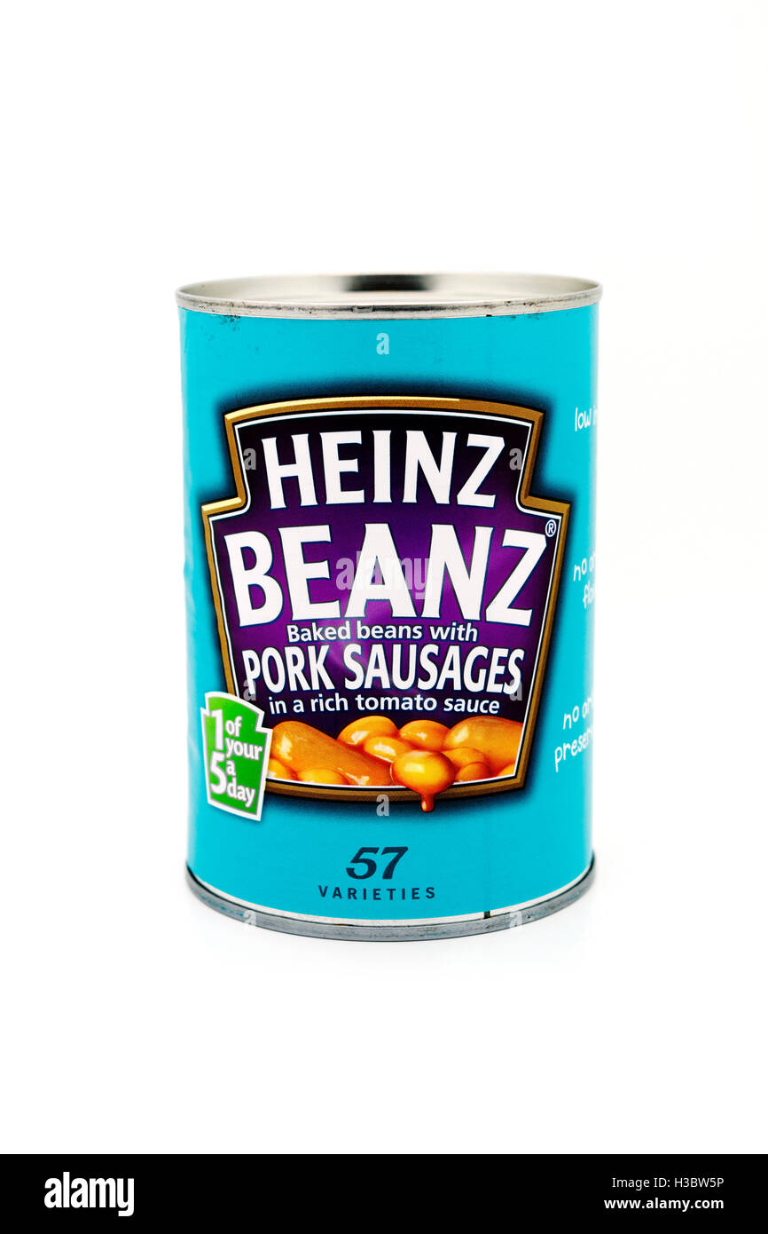 Eine Dose mit Heinz Beanz & Würstchen Stockfoto