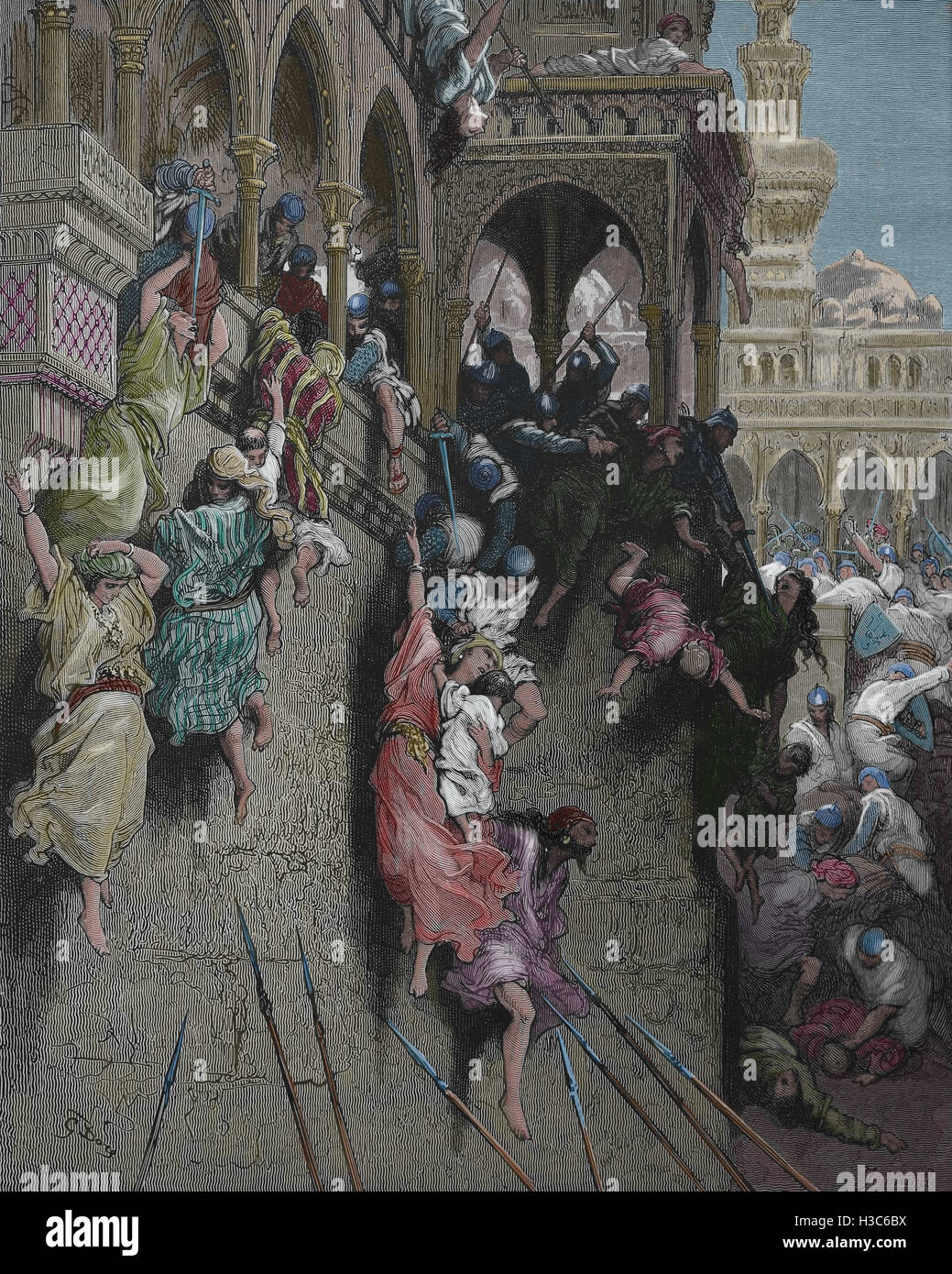 Erster Kreuzzug. Das Massaker von Antioch. Stich von Gustave Dore. des 19. Jahrhunderts. Stockfoto