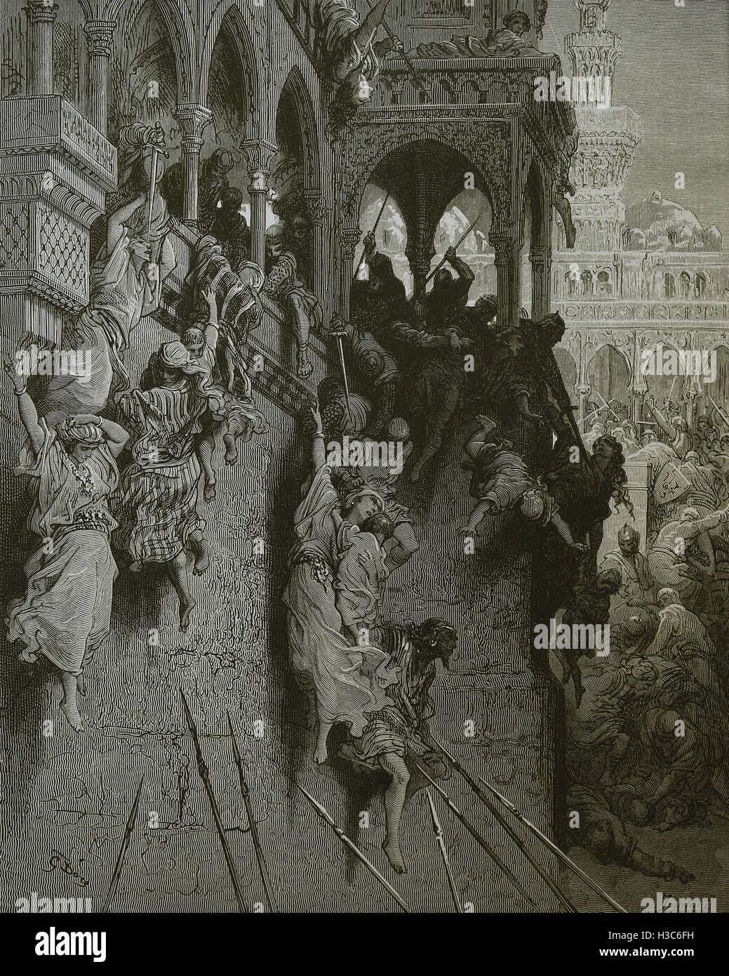 Erster Kreuzzug. Das Massaker von Antioch. Stich von Gustave Dore, 19. Jahrhundert. Stockfoto