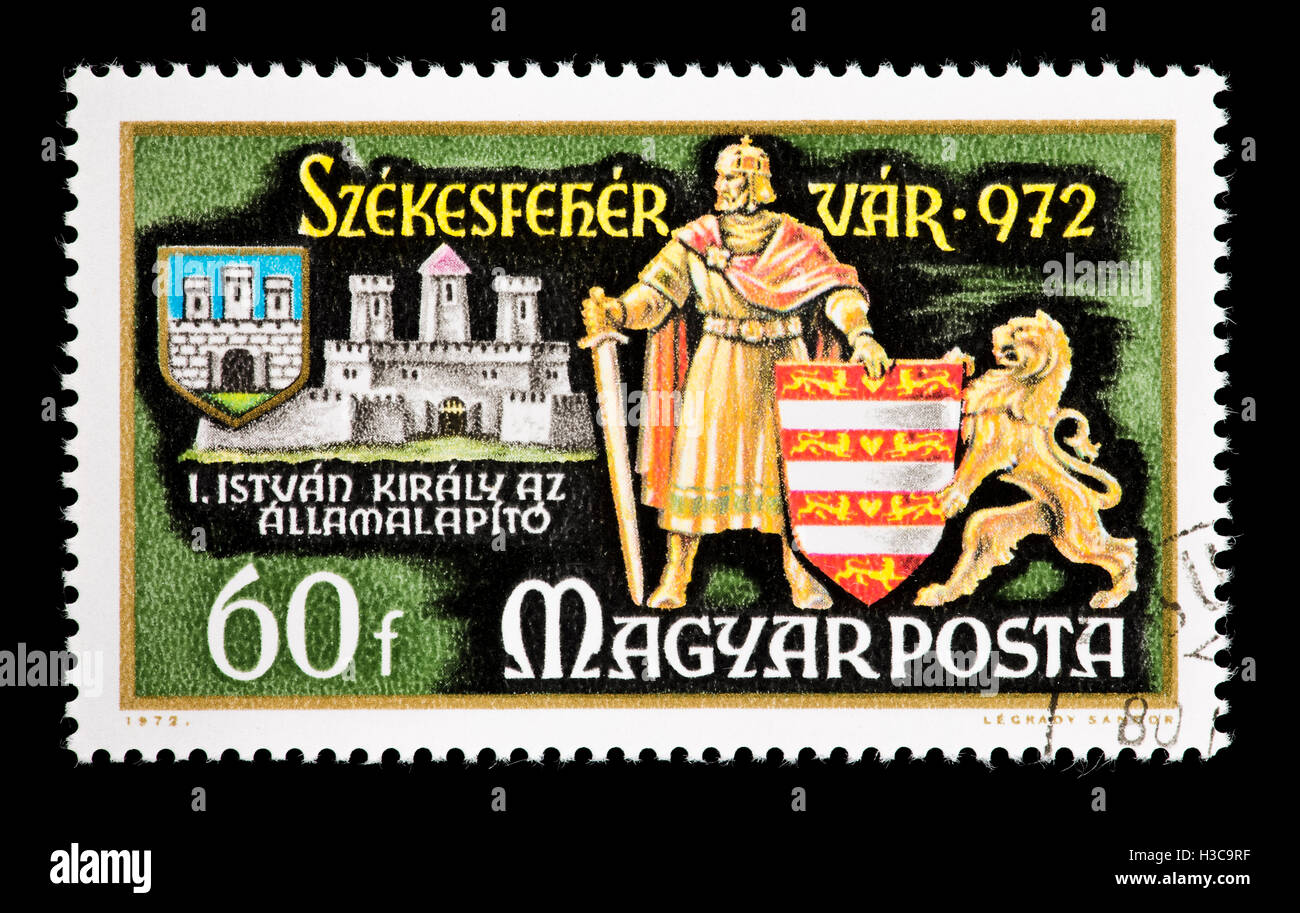 Briefmarke aus Ungarn mit St. Stephen, erster König von Ungarn. Stockfoto