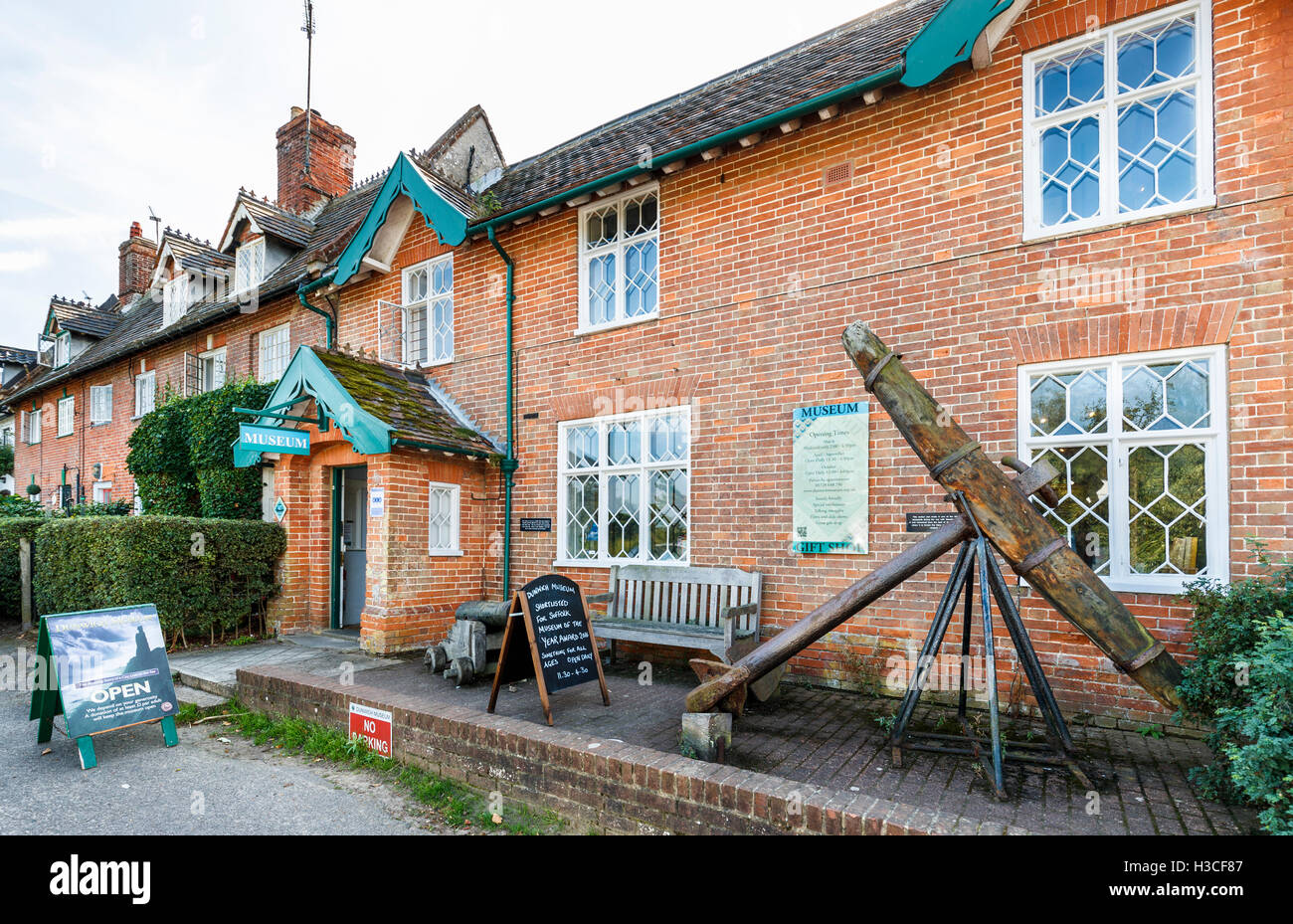Heimatmuseum die Geschichte der Küstenerosion in Dunwich, einem Dorf in Suffolk coastal District, East Anglia, England Stockfoto