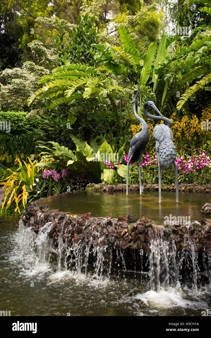 Singapur, botanischen Gärten, National Orchid Garden, Kran-Brunnen Stockfoto