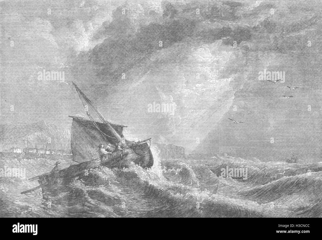 Die Boote ein Signal der Not in Sicht. Boot in Schwierigkeiten 1858. Der illustrierte London News Stockfoto