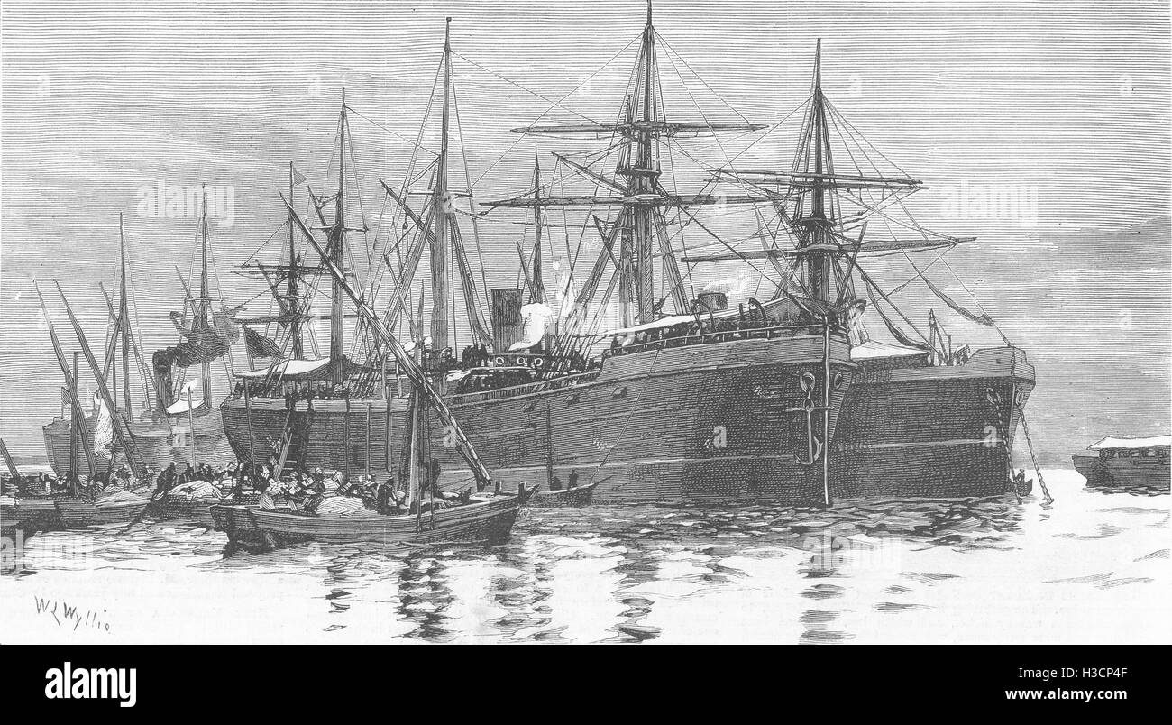 Schiffe Schiffe der Zuflucht im Hafen, durch die britische Regierung 1882 gechartert. Die Grafik Stockfoto