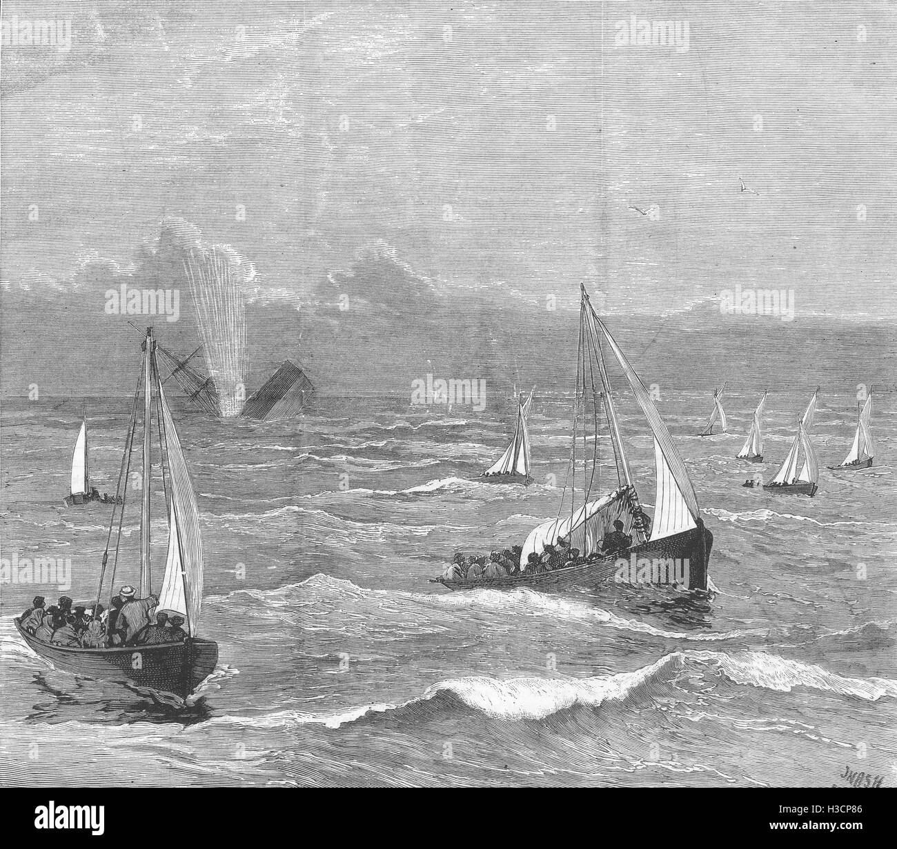 Schiffe, die den Verlust von Cape Mail Steamship amerikanischen 1880. Die Grafik Stockfoto