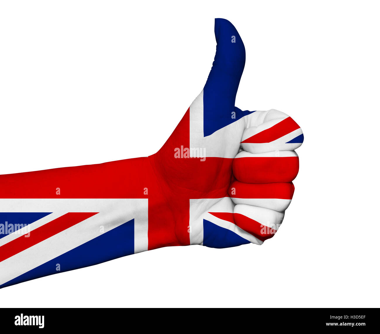 Hand mit Daumen Lackfarben von Großbritannien Flagge isola Stockfoto