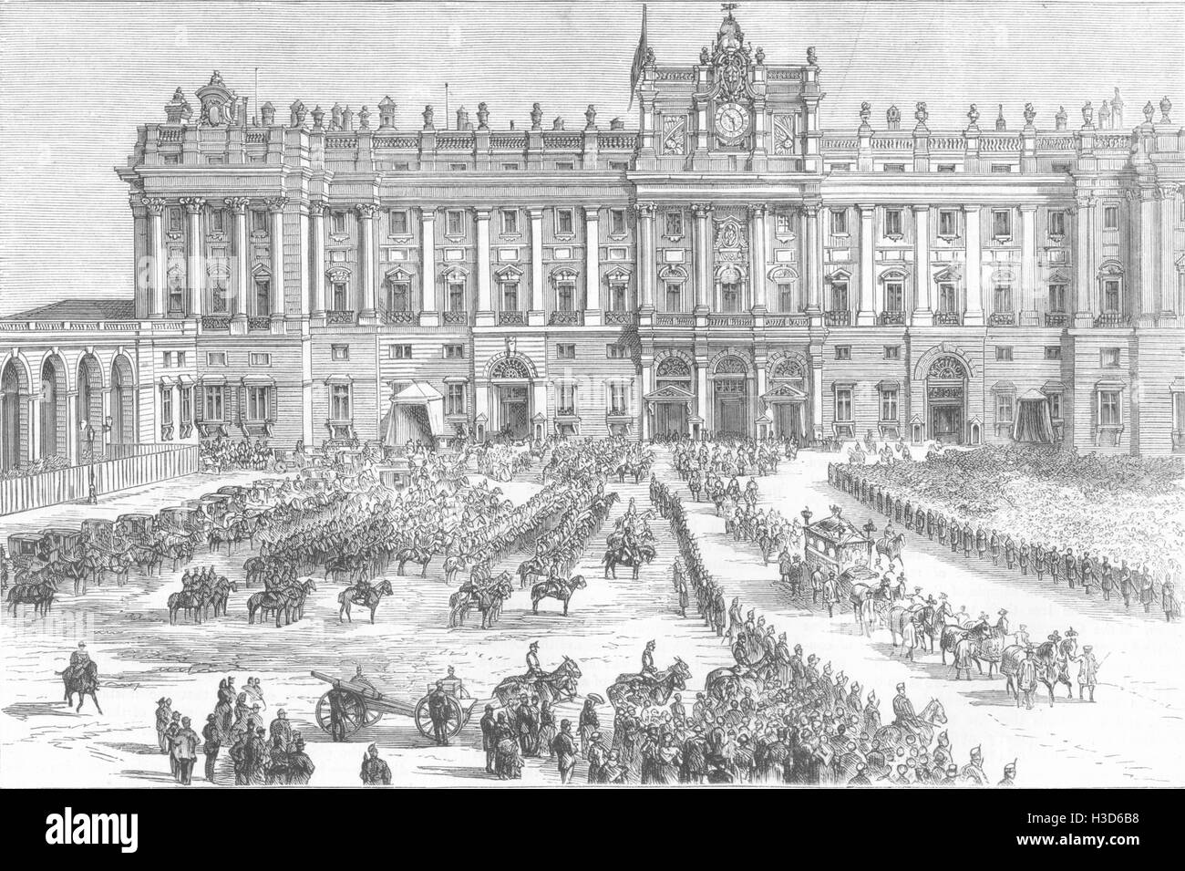 Spanien Tod der Königin Funeral Parade Palast 1878. Die Grafik Stockfoto
