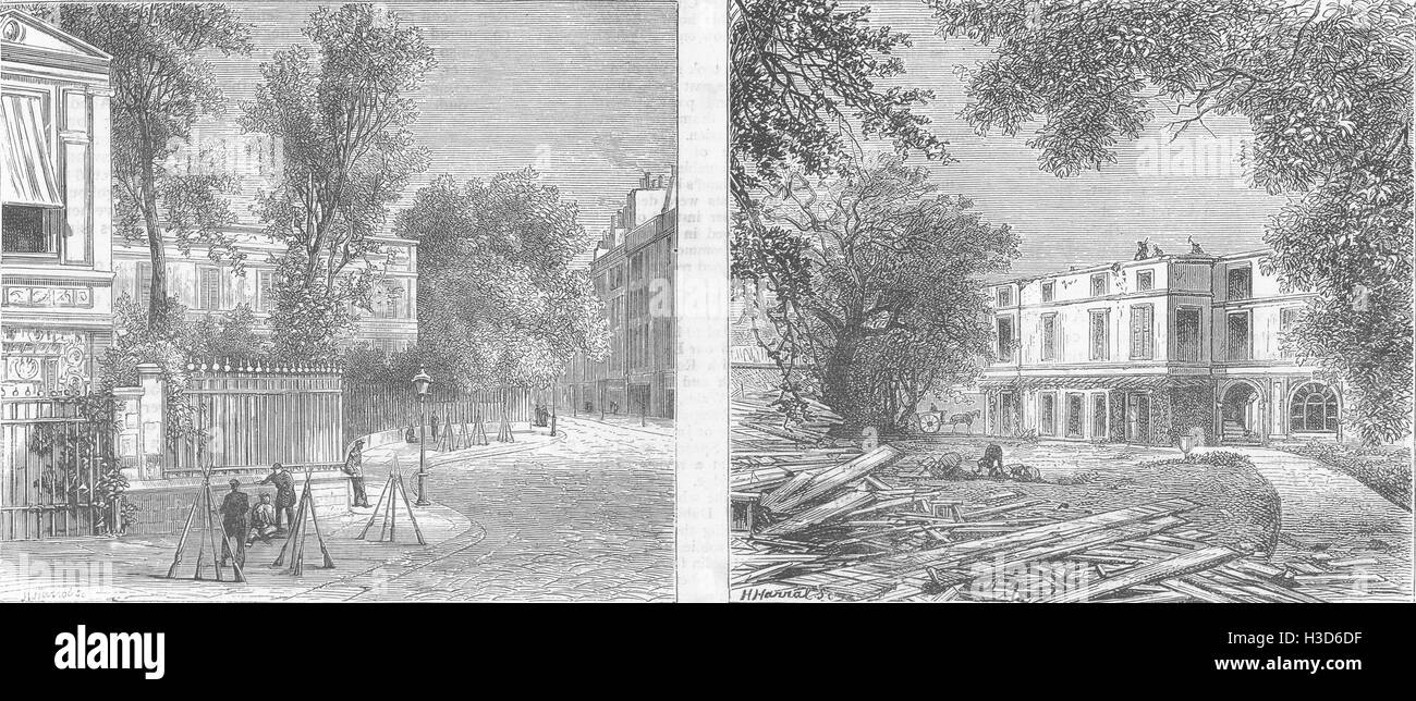 PARIS-Thiers Haus Ort St Georges, von Kommunisten 1871 entlassen. Die Grafik Stockfoto