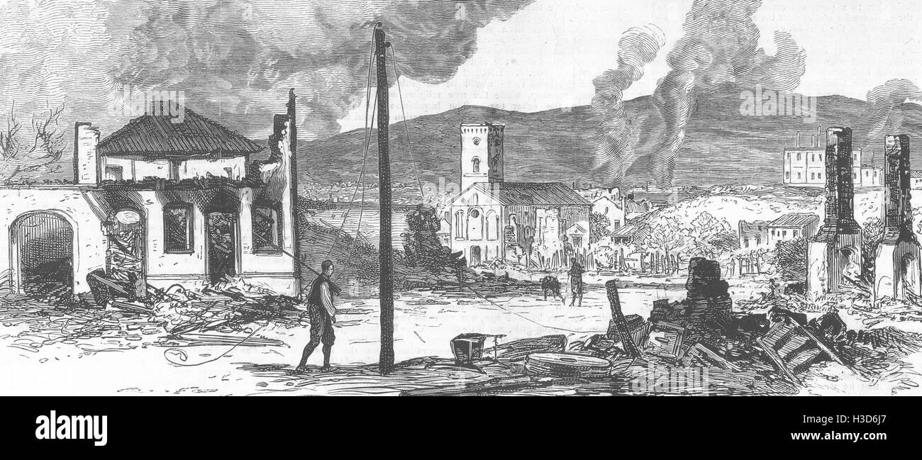Serbien Knjazevac (Gurgussovatz) brannte Türken Post Schlacht 1876. Die Grafik Stockfoto