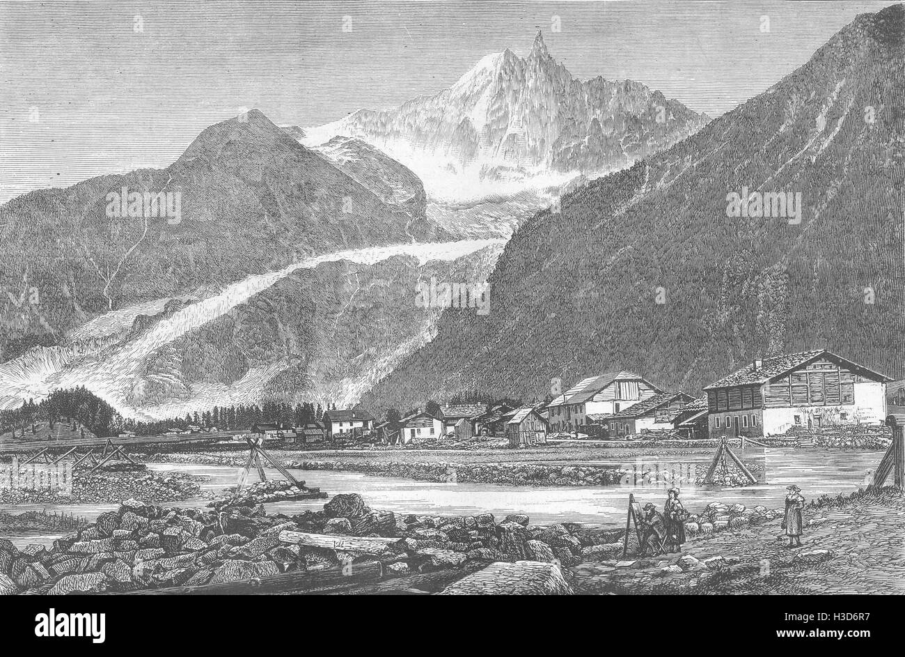 HAUTE-SAVOIE The Glacier des Bois und Aiguille du Dru, Chamonix 1874. Der illustrierte London News Stockfoto