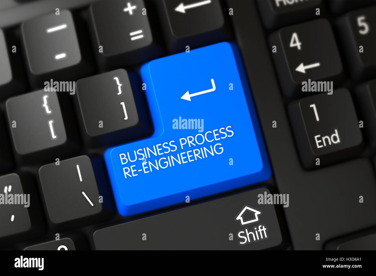 Tastatur mit blauen Knopf - Business Process Re-Engineering. 3D. Stockfoto