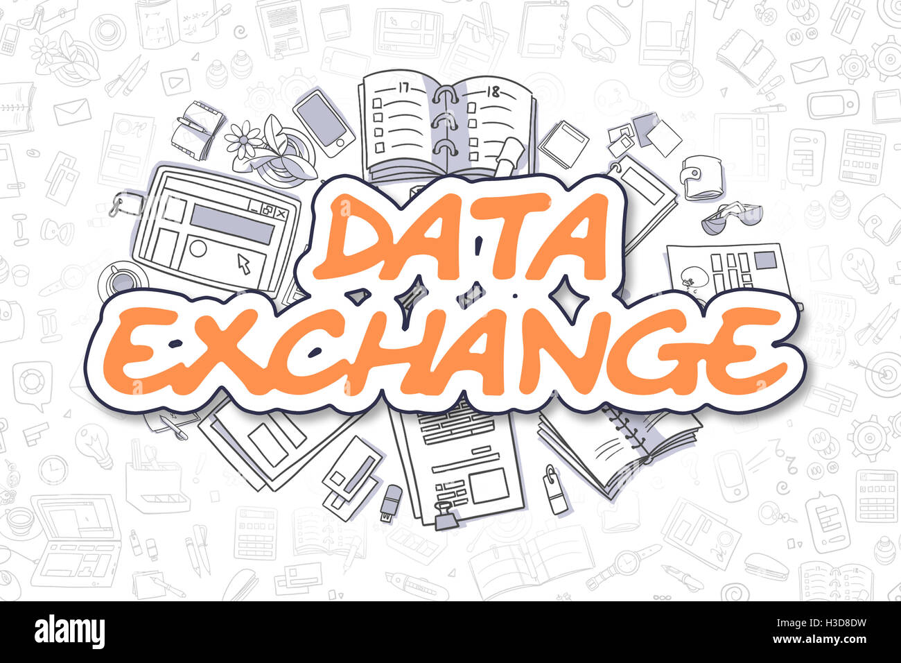 Datenaustausch - Doodle Orange Text. Business-Konzept. Stockfoto