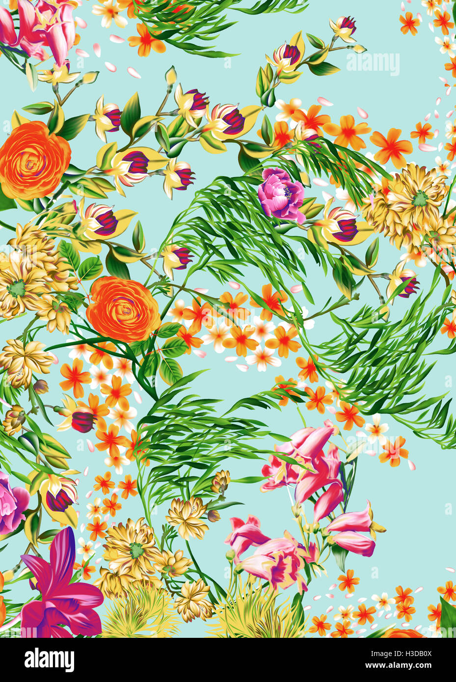 schöne bunte Textil gedruckt Blumen-design Stockfoto