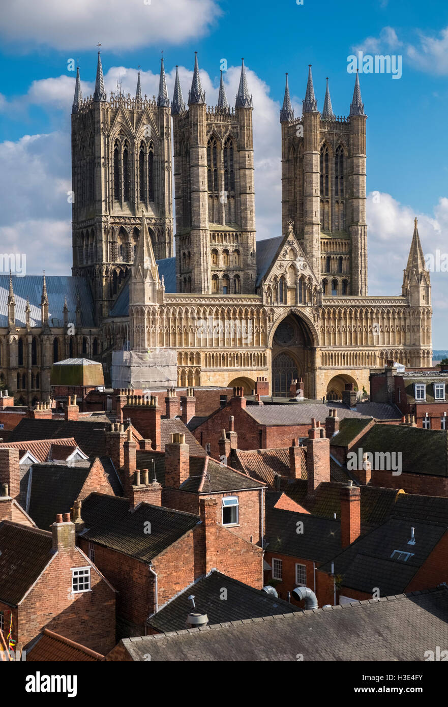 Westliche Fassade des historischen Kathedrale von Lincoln, City of Lincoln, Lincolnshire, England UK Stockfoto