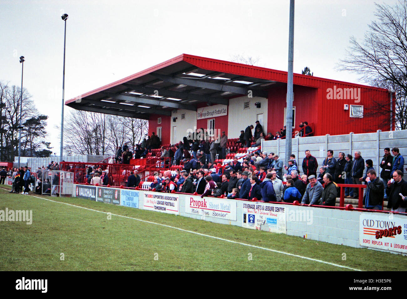 Broadhall Weg, Heimat von Stevenage Borough FC (Hertfordshire), abgebildet im März 1996 Stockfoto
