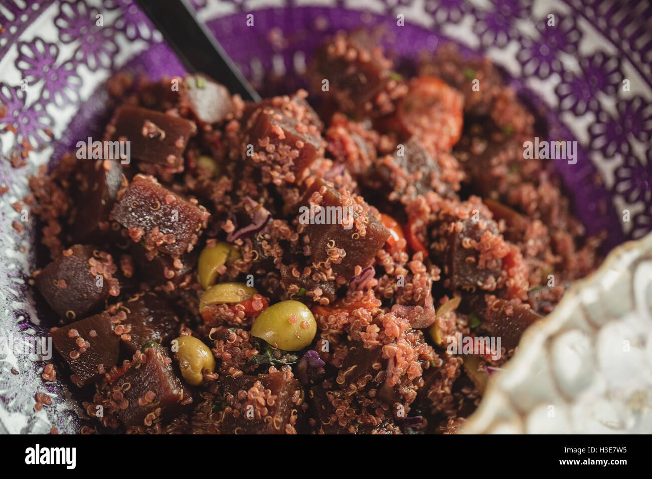 Nahaufnahme von gekochtem Essen auf Teller Stockfoto