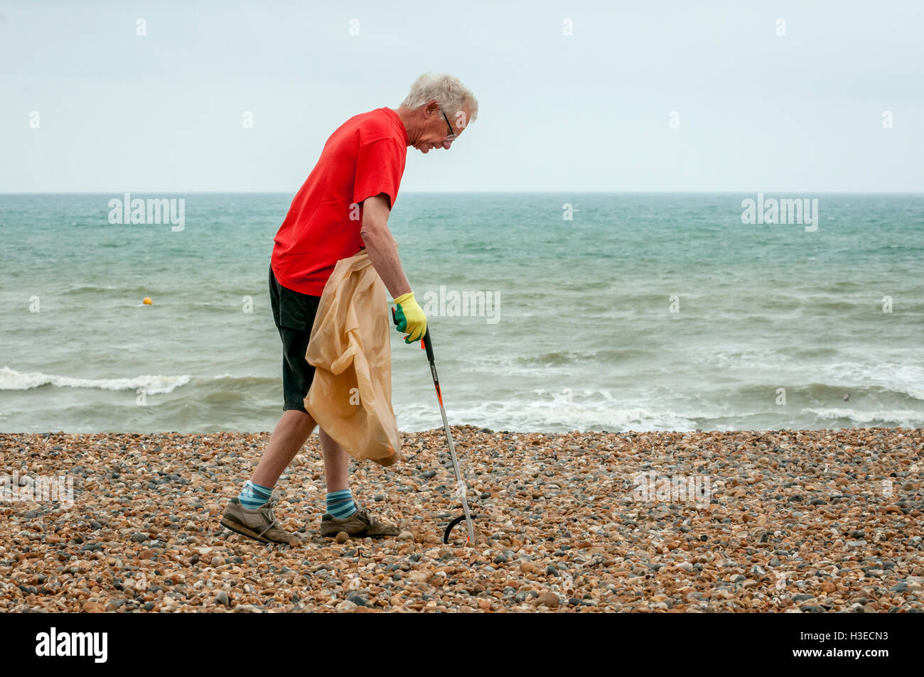 Freiwilligen Brighton Rat Aufruf für Freiwillige, die helfen aufzuräumen Strand der Stadt nach vielen Tagesausflügler gefolgt Stockfoto