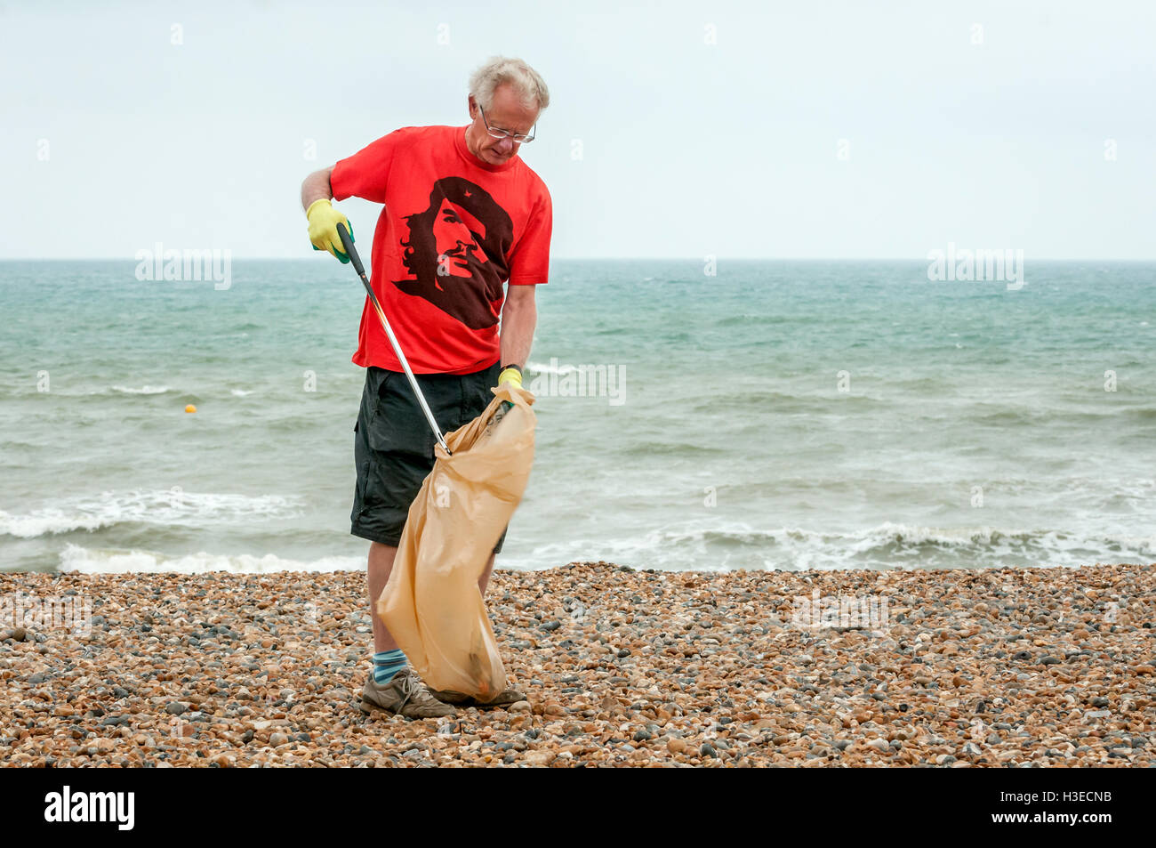 Freiwilligen Brighton Rat Aufruf für Freiwillige, die helfen aufzuräumen Strand der Stadt nach vielen Tagesausflügler gefolgt Stockfoto