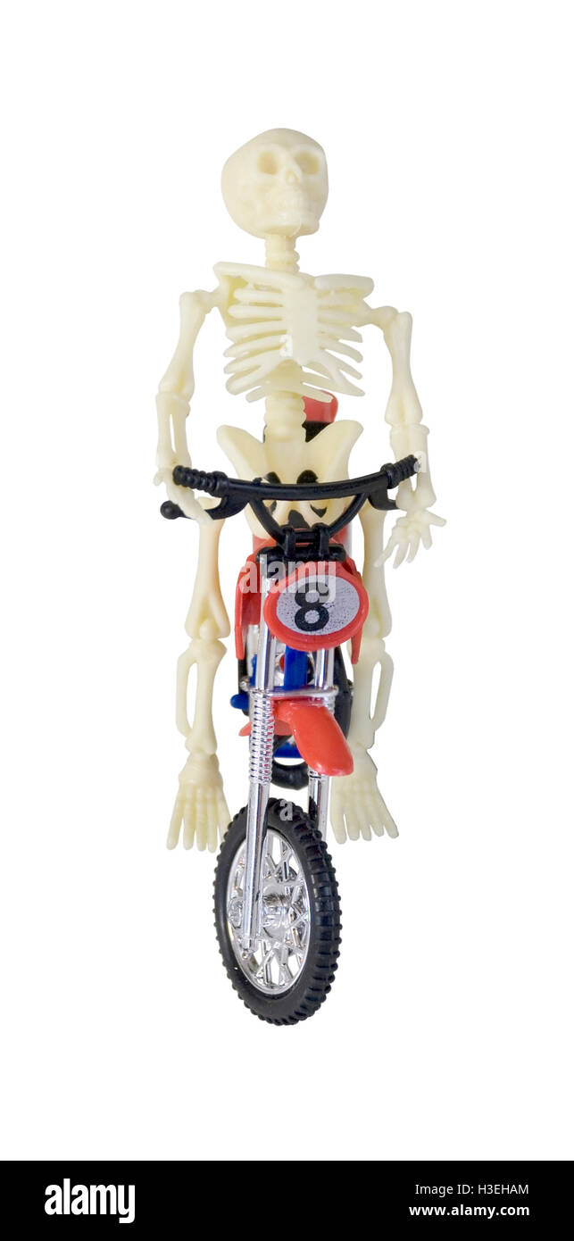 Skelett reiten Motorrad Vorderansicht - Pfad enthalten Stockfoto