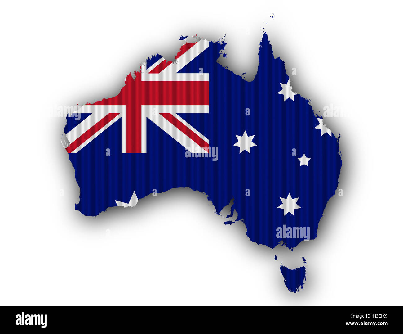 Karte und Flagge Australiens auf Wellblech Stockfoto