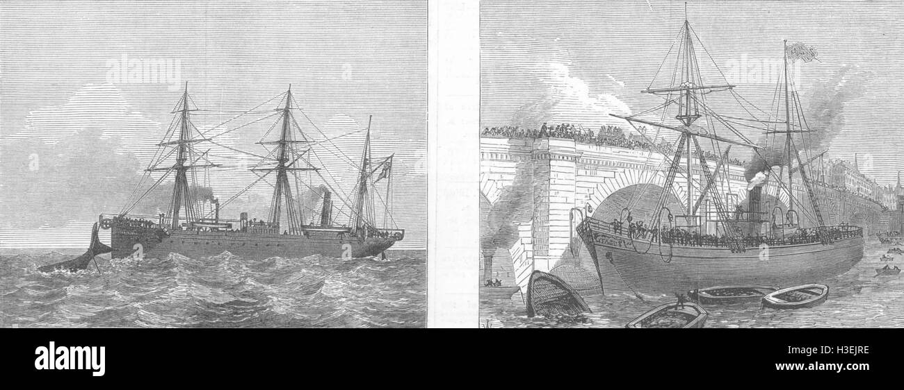Persischen Golf einen Wal Telegraph Cable Wiring; Versenden Sie Absturz London Bridge 1873. Der illustrierte London News Stockfoto