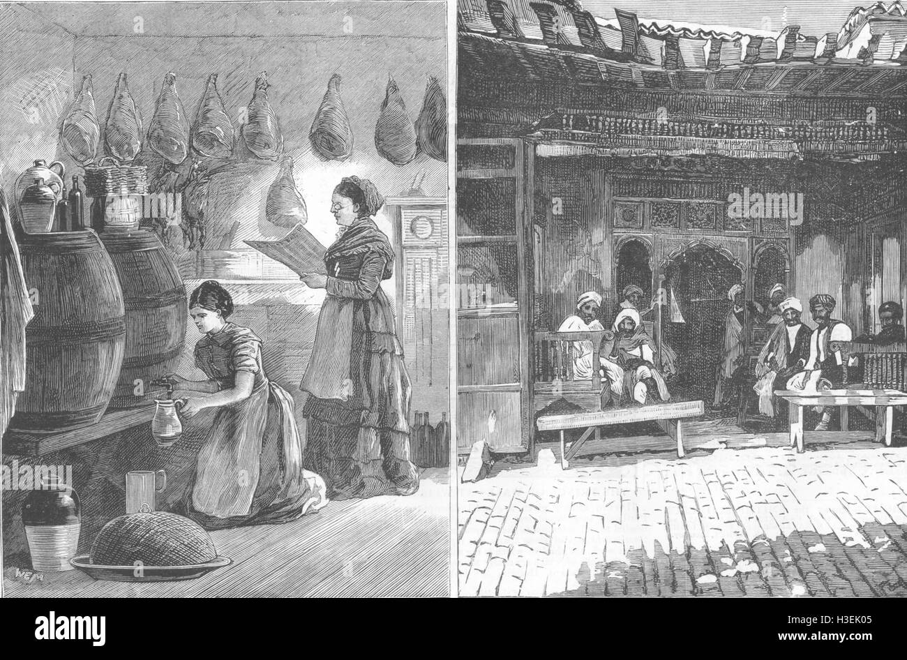 Irland-Land League Speisekammer; Französische Besetzung des Tunis-An arabischen Café 1881. Die Grafik Stockfoto