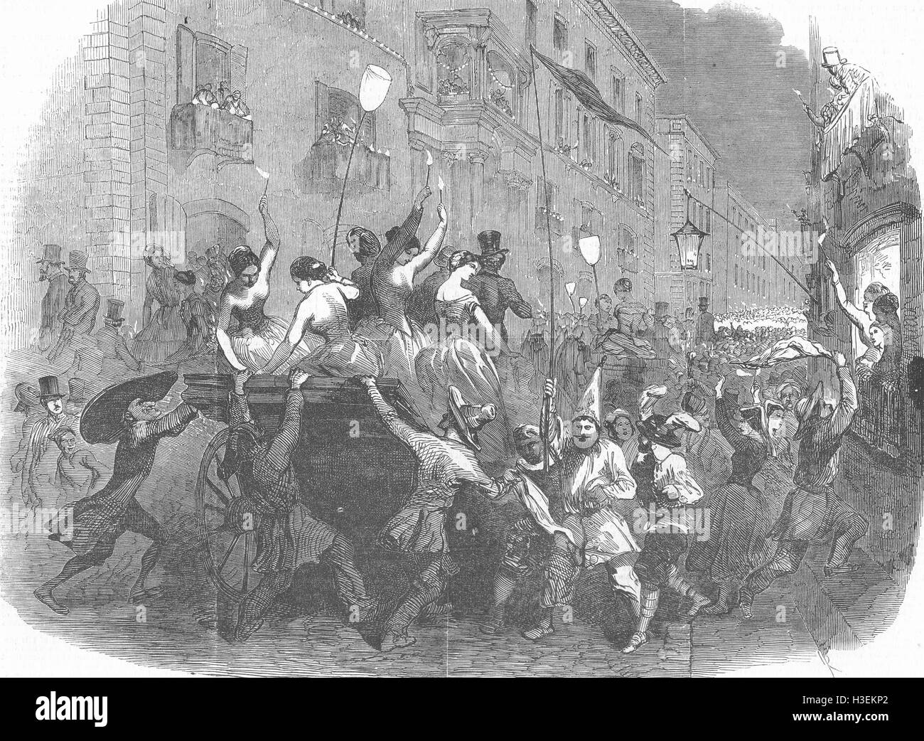 Rom-Nacht-Szene aus dem Karneval in Rom 1849. Der illustrierte London News Stockfoto
