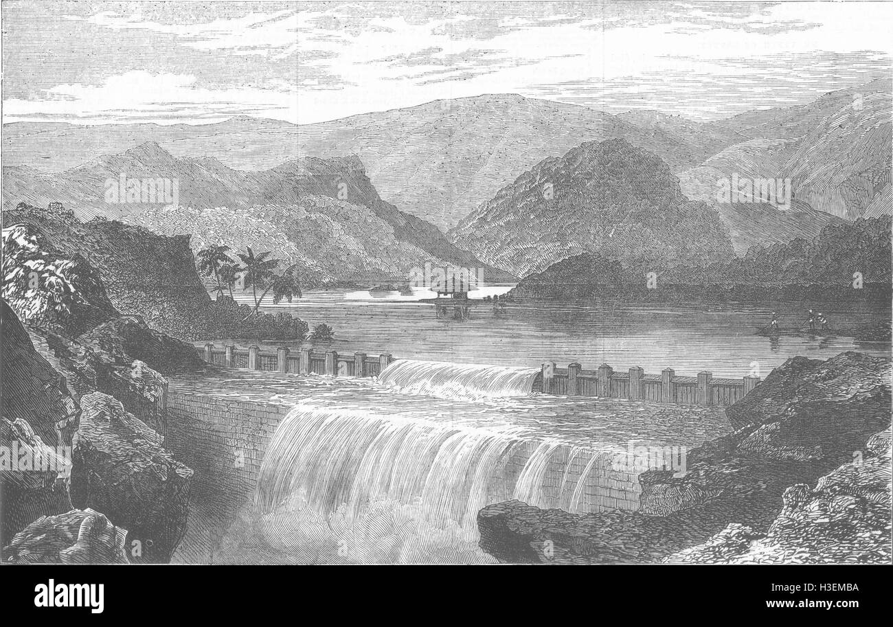 Indien-Damm für die neue Wasserversorgung von Mumbai 1872. Illustrierte London News Stockfoto