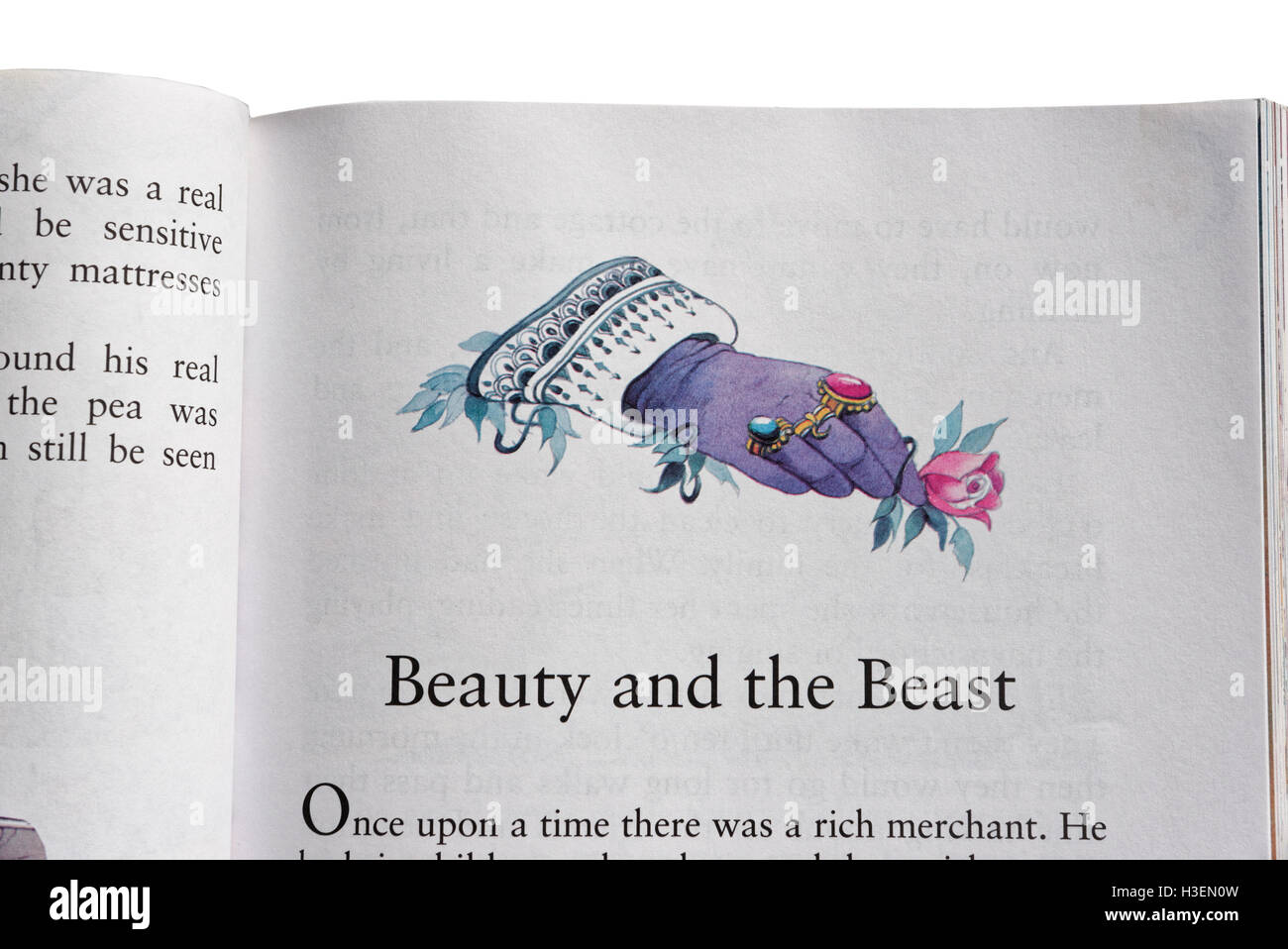 Schöne und das Biest in einem Buch der Märchen Stockfoto