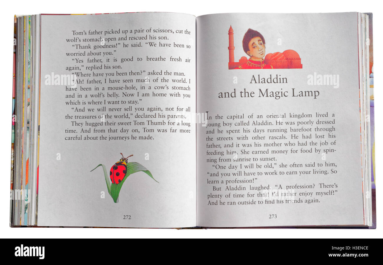 Aladin und die Wunderlampe in einem Buch der Märchen Stockfoto