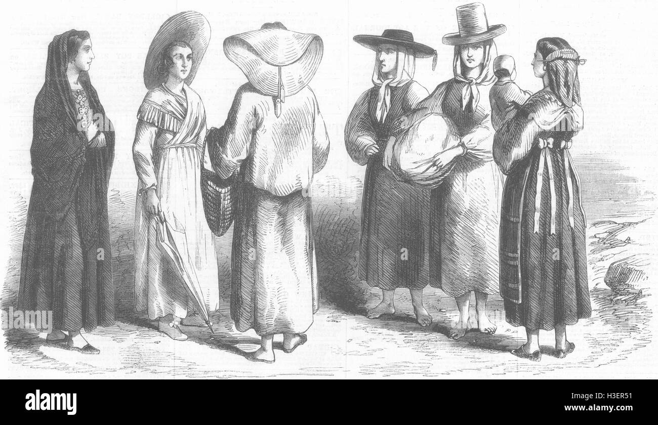 Italien-Arten von toskanischen Bäuerinnen 1861. Illustrierte London News Stockfoto
