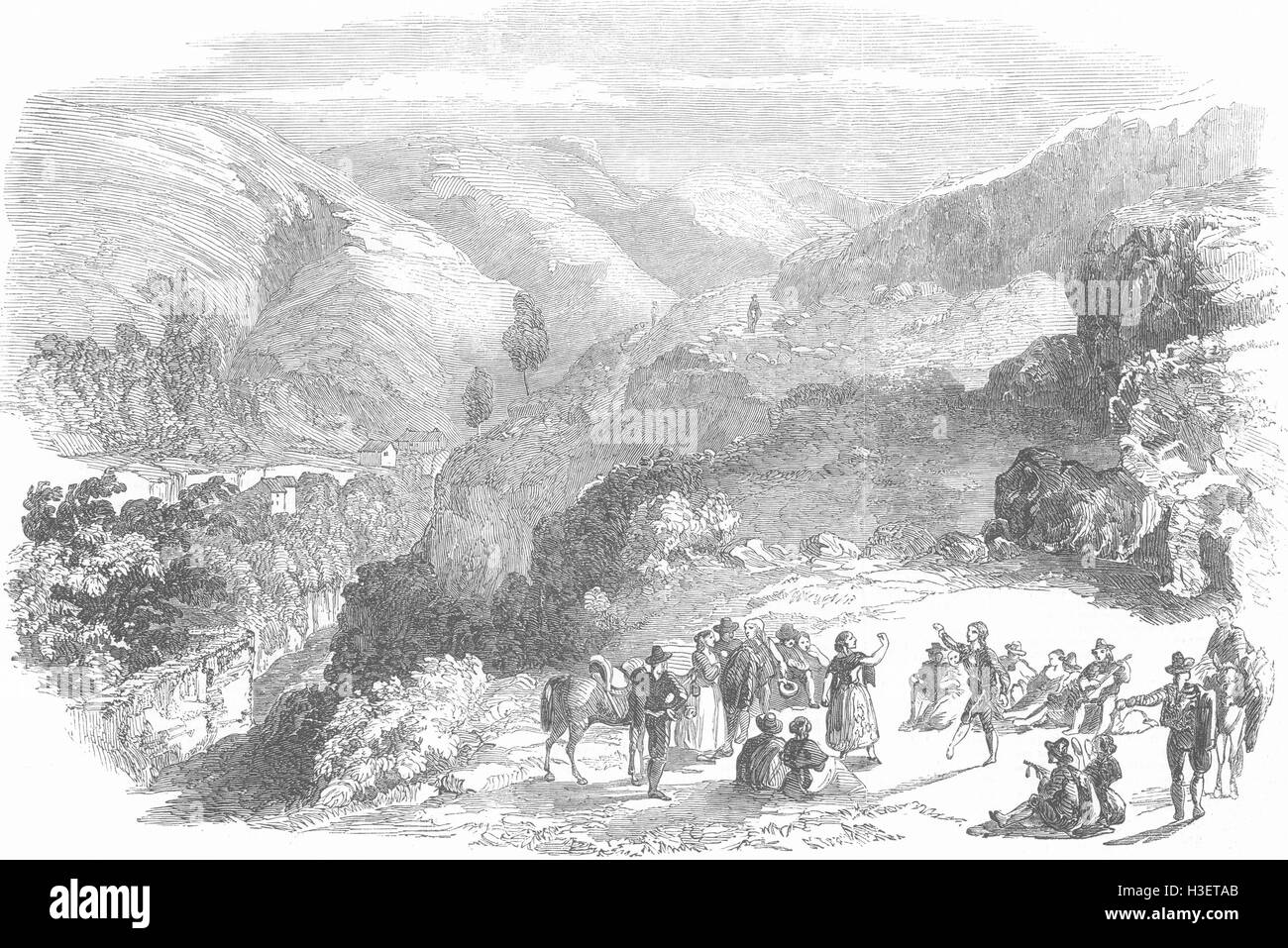 Spanien Burfords neue Aussicht auf Granada-Tal des Darro 1853. Illustrierte London News Stockfoto